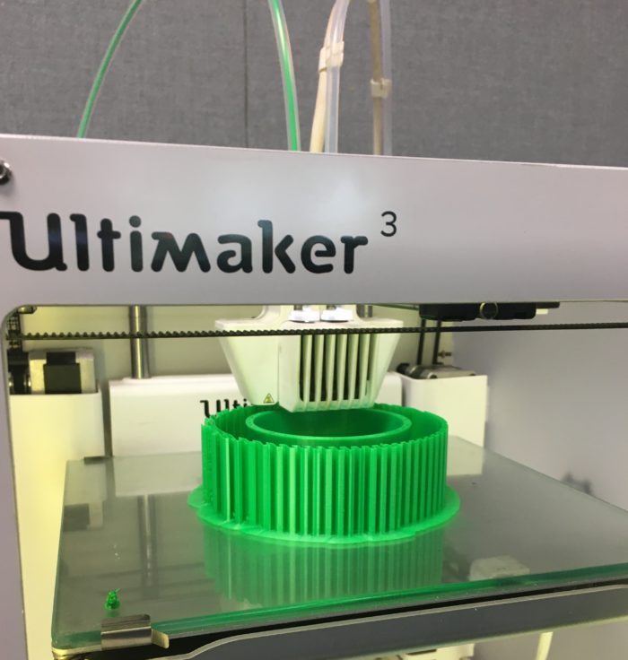 This is an image of an Ultimaker 3-D printer making a part.
