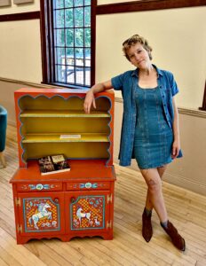 Woman and hutch.