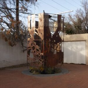 Adrian's sculpture, There is always grass that pushes itself through the cracks in the sidewalk, at the University of New Mexico’s Predock Center for Design + Research courtyard.